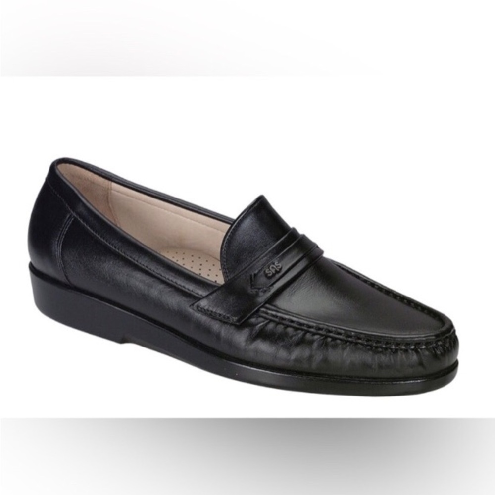 SAS Ace Black Genuine Leather Loafers Slip-On Shoes 10